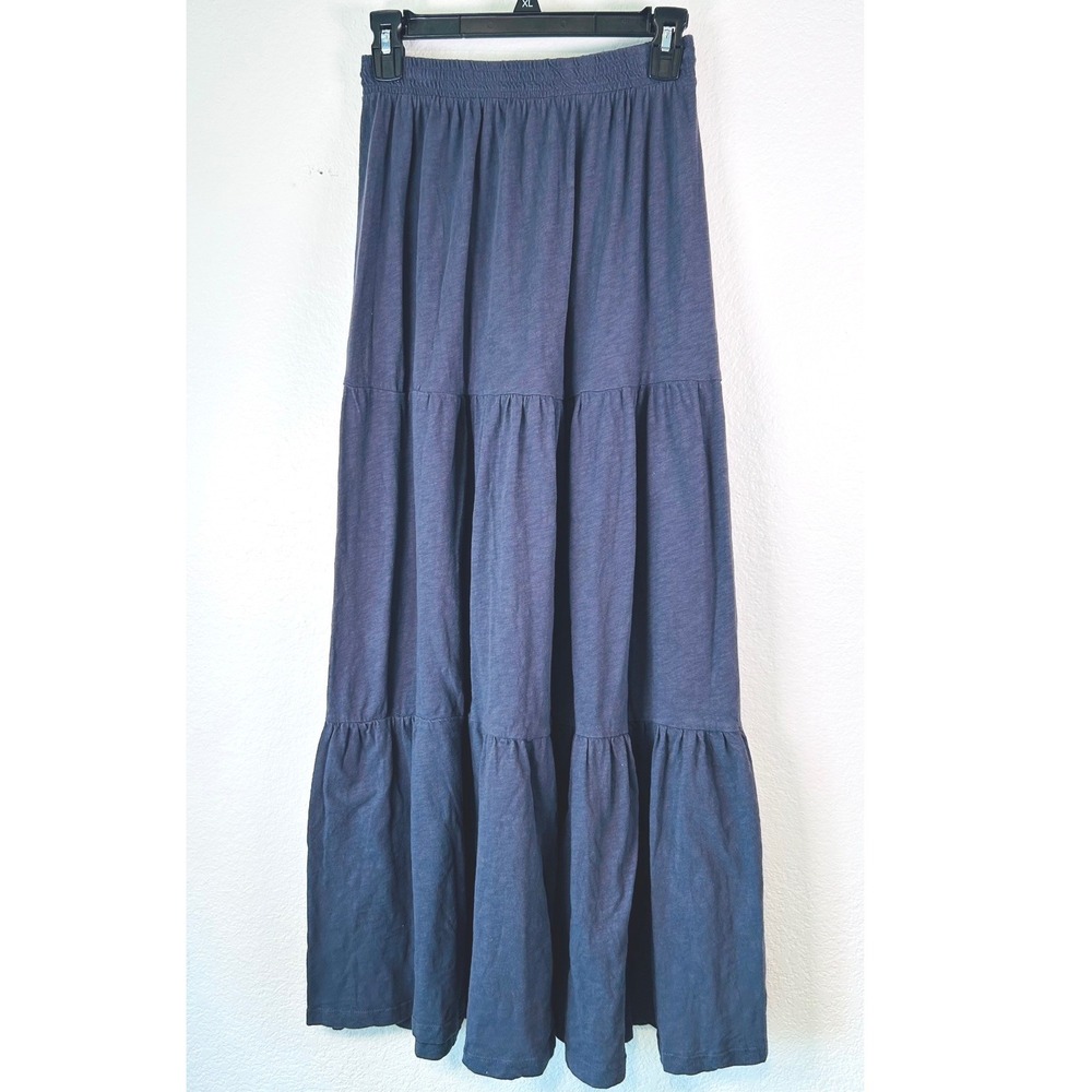 Z Supply Boho Beach XS Tiered Cotton Preppy Maxi Skirt Charcoal Gray Smocked